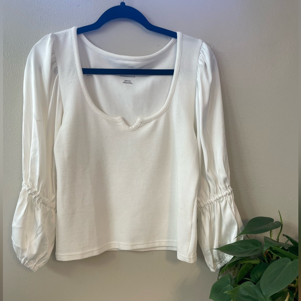 Anthropologie Maeve Bodycon Top with Puffy Sleeves - sz M